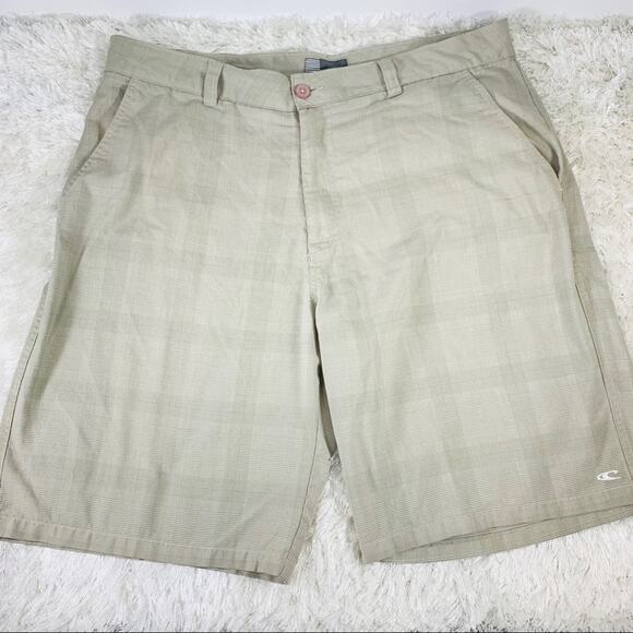 O’Neill Tan Plaid Shorts Sz 38 - Picture 1 of 6